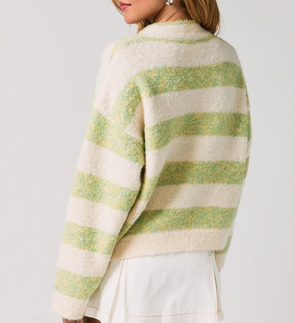 High Collar Striped Knit Cardigan