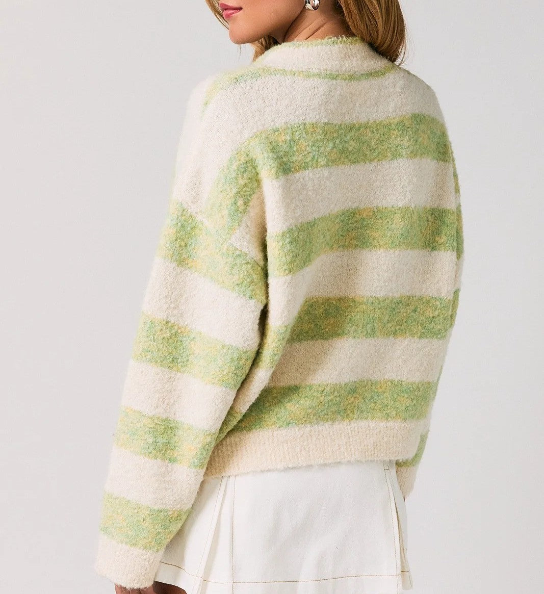 High Collar Striped Knit Cardigan