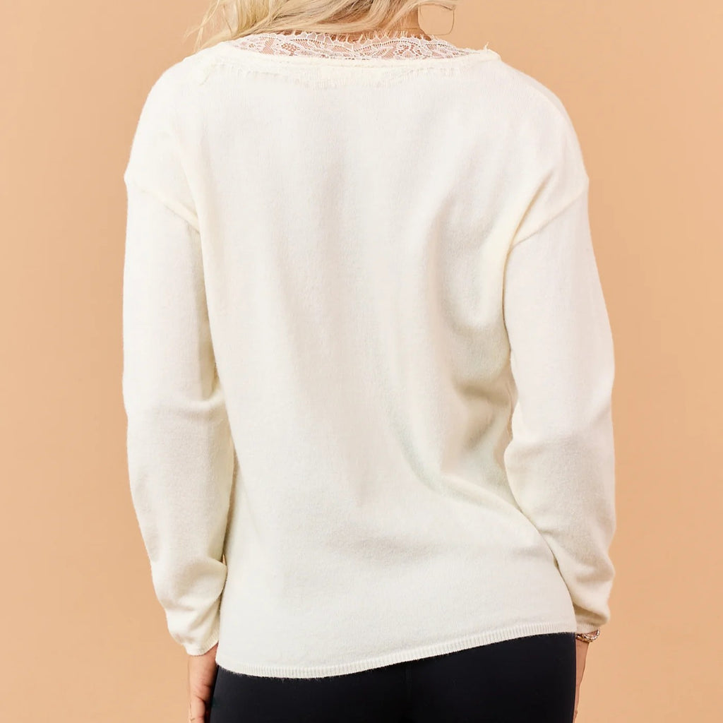 Lace V-Neck Relaxed Sweater