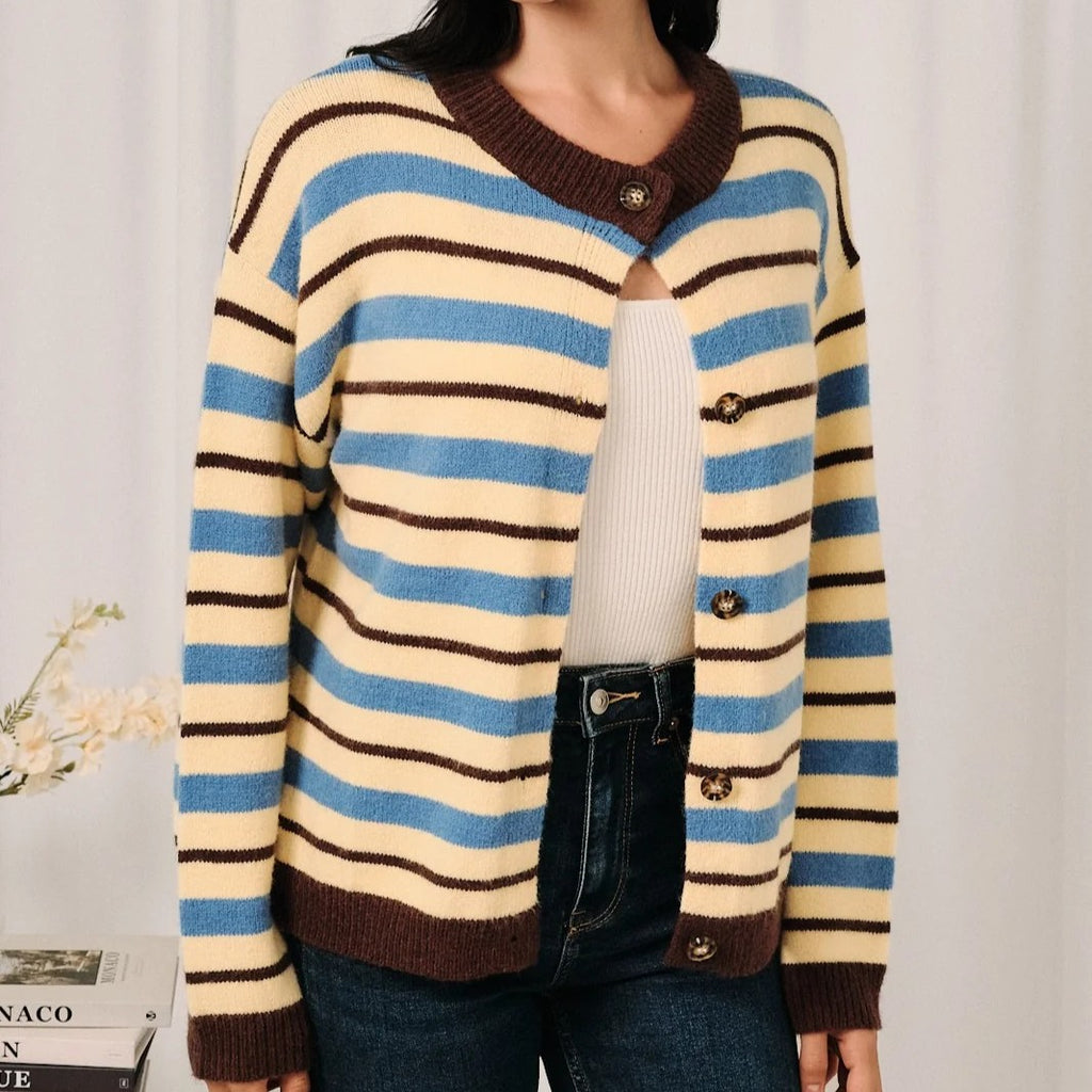 Color Block Striped Knit Cardigan