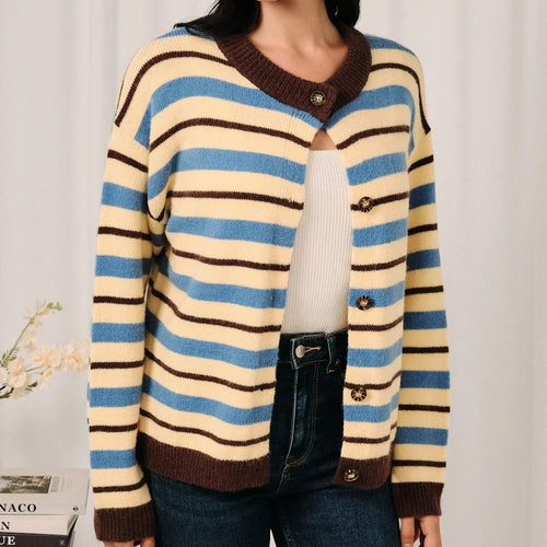 Color Block Striped Knit Cardigan