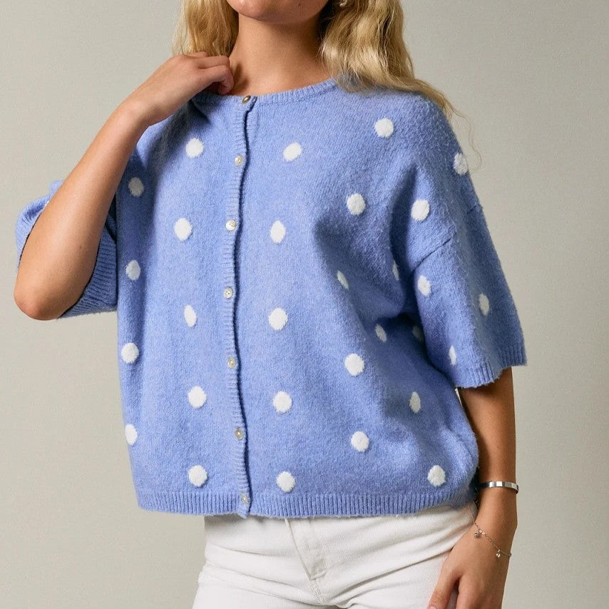 Polka Dot Short Sleeve Knit Cardigan