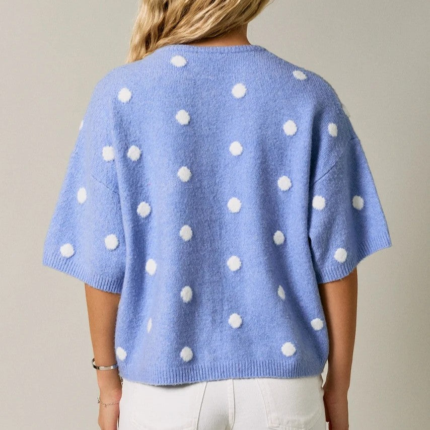 Polka Dot Short Sleeve Knit Cardigan